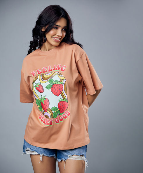 Feeling Berry Good Brown Oversized Tshirt